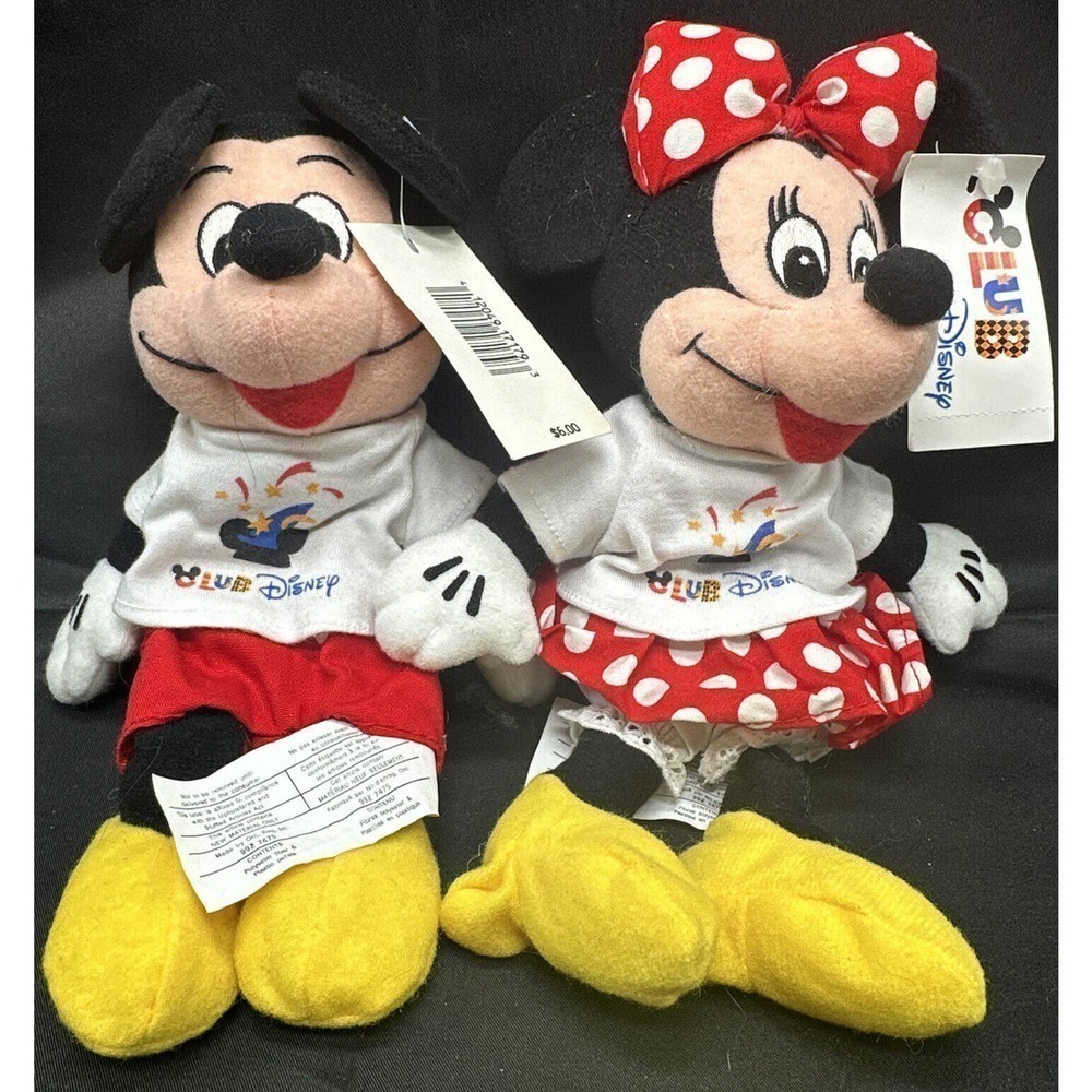 Vintage Club Disney Micky & Minnie Mouse Bean Bag 8" Plush Set of 2 NWT